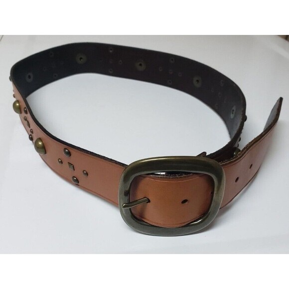 Women's GAP Brown Leather Cowboy Girl Hobo Studded Goddess  Belt Sz 40 PO Good - Picture 4 of 8